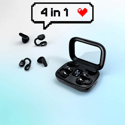 FLUFFDRIP Q10 Open-Ear Clip-On Wireless Earbuds - 2-Pair Pack with LED Digital Display Charging Case, Touch Controls, and Designed for Fitness & Running