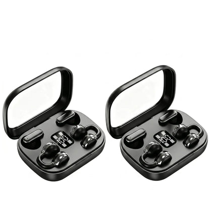 FLUFFDRIP Q10 Open-Ear Clip-On Wireless Earbuds - 2-Pair Pack with LED Digital Display Charging Case, Touch Controls, and Designed for Fitness & Running