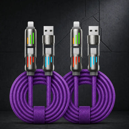 240W 4-in-1 Fast Charging Cable with LED Indicator, USB-C and Lightning Multi Charger Cord, E-Marker Chip, 480Mbps Data Synchronization for iPhone, iPad, Samsung, and Laptops
