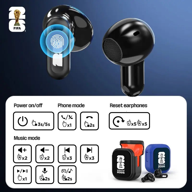 2026 FIFA High-Performance Wireless Bluetooth Earbuds with Real-Time Translation, 55-Hour Playtime, Ultra-Low Latency, IPX5 Waterproof Rating - Perfect for Football Enthusiasts and Live Match Streaming