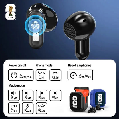 2026 FIFA High-Performance Wireless Bluetooth Earbuds with Real-Time Translation, 55-Hour Playtime, Ultra-Low Latency, IPX5 Waterproof Rating - Perfect for Football Enthusiasts and Live Match Streaming