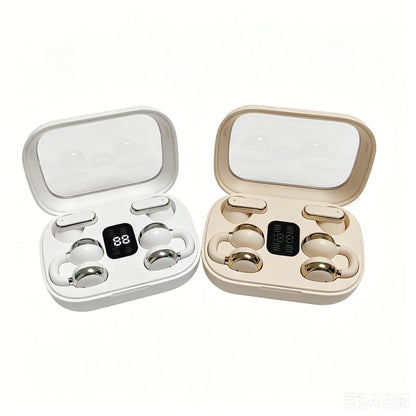 FLUFFDRIP Q10 Open-Ear Clip-On Wireless Earbuds - 2-Pair Pack with LED Digital Display Charging Case, Touch Controls, and Designed for Fitness & Running