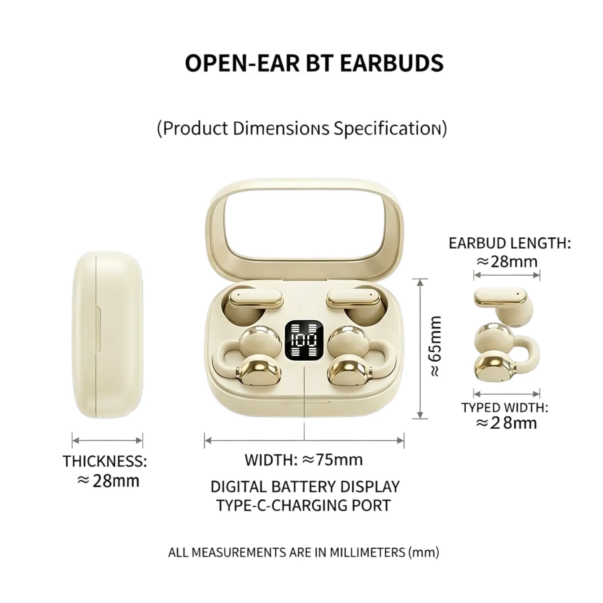 FLUFFDRIP Q10 Open-Ear Clip-On Wireless Earbuds - 2-Pair Pack with LED Digital Display Charging Case, Touch Controls, and Designed for Fitness & Running