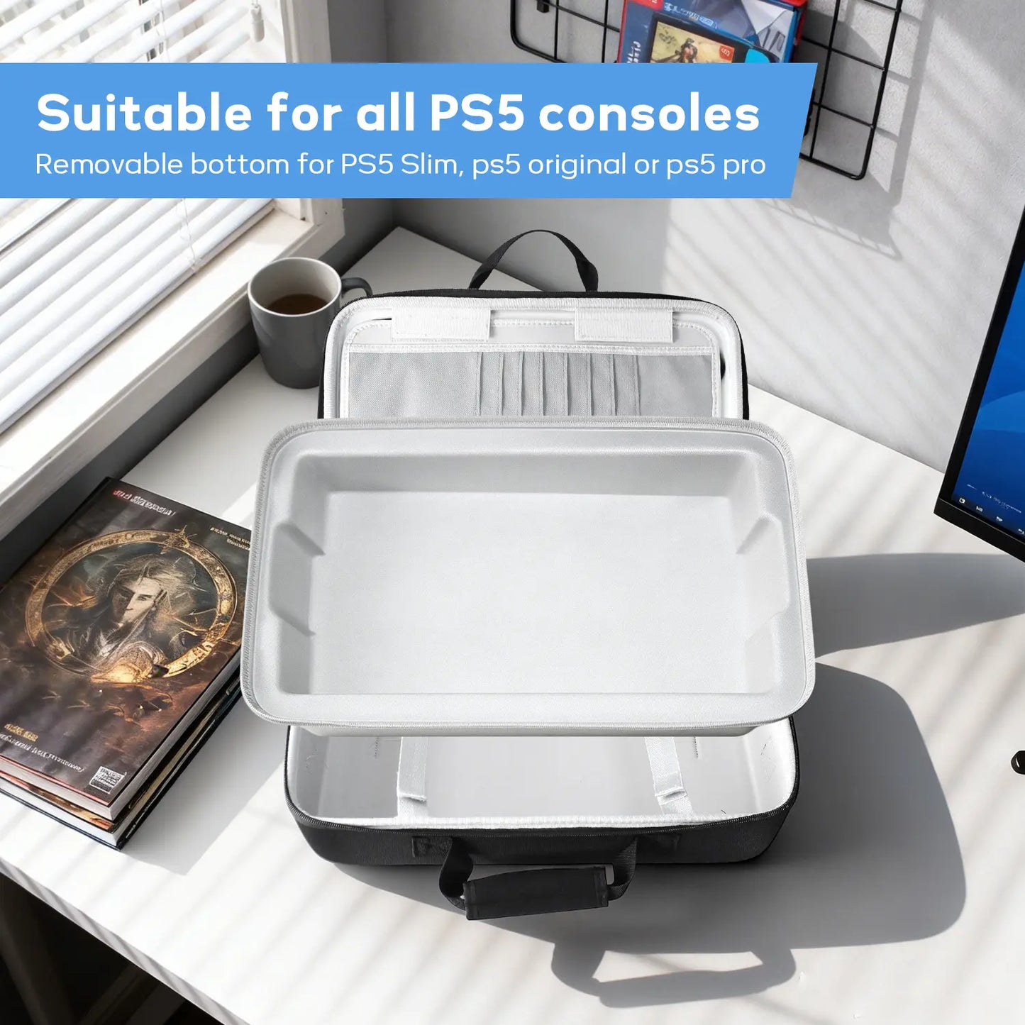 PS5 Hard Shell Carrying Case - Waterproof and Shockproof Travel Bag for PS5 Slim & Standard Consoles, Controllers, Headset, Game Discs, and Accessories - Ideal Gift for Gamers