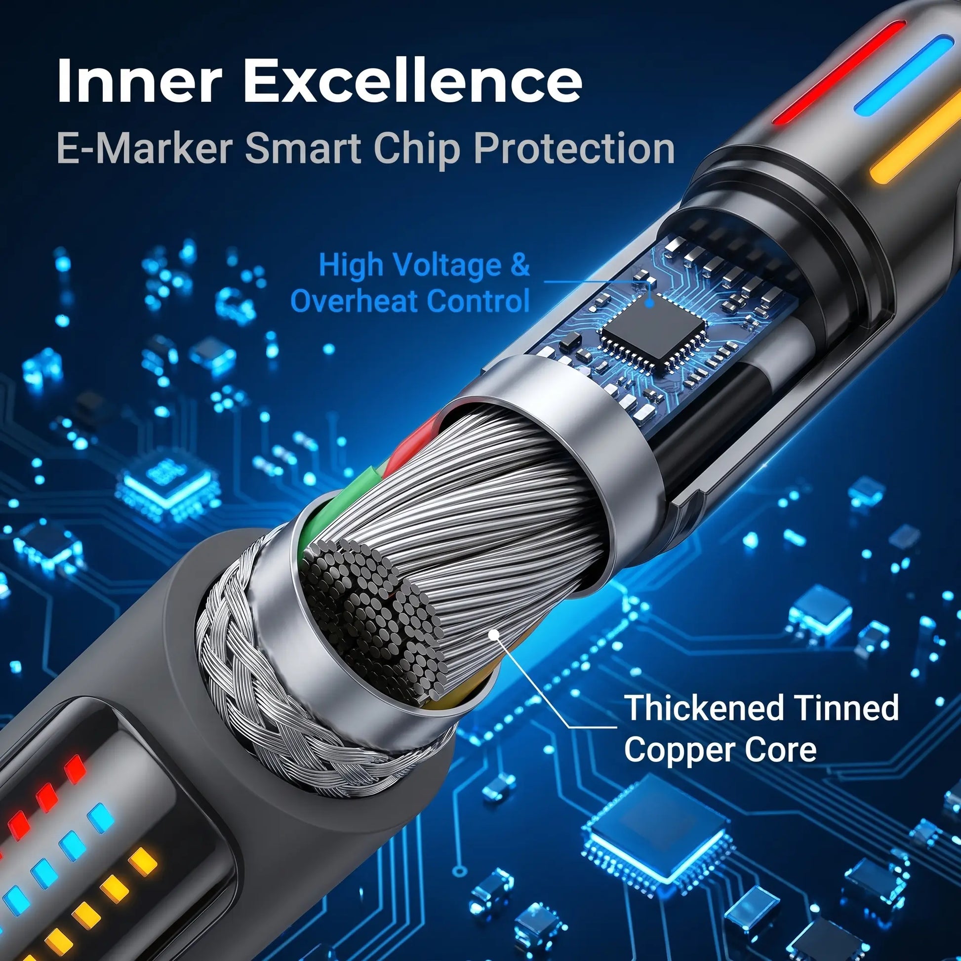 240W 4-in-1 Fast Charging Cable with LED Indicator, USB-C and Lightning Multi Charger Cord, E-Marker Chip, 480Mbps Data Synchronization for iPhone, iPad, Samsung, and Laptops
