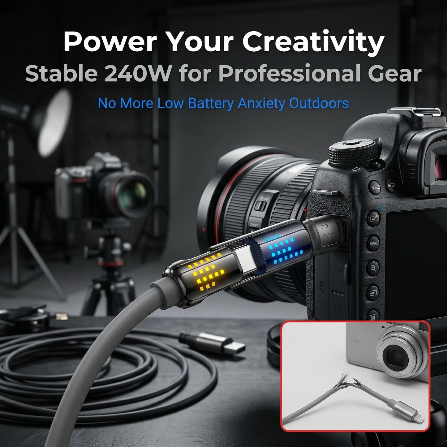 240W 4-in-1 Fast Charging Cable with LED Indicator, USB-C and Lightning Multi Charger Cord, E-Marker Chip, 480Mbps Data Synchronization for iPhone, iPad, Samsung, and Laptops