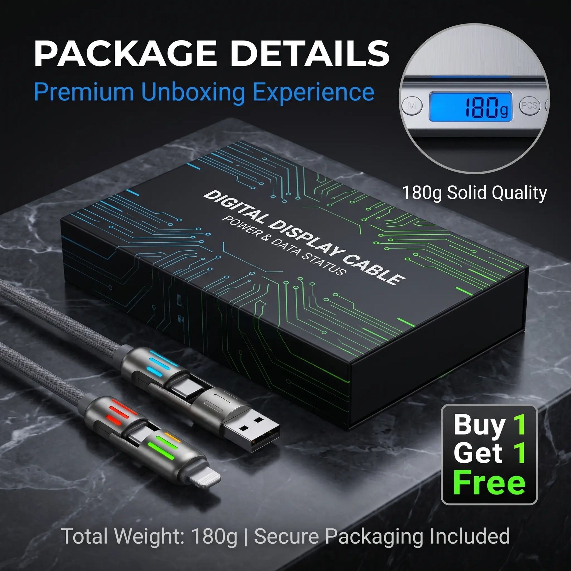 240W 4-in-1 Fast Charging Cable with LED Indicator, USB-C and Lightning Multi Charger Cord, E-Marker Chip, 480Mbps Data Synchronization for iPhone, iPad, Samsung, and Laptops