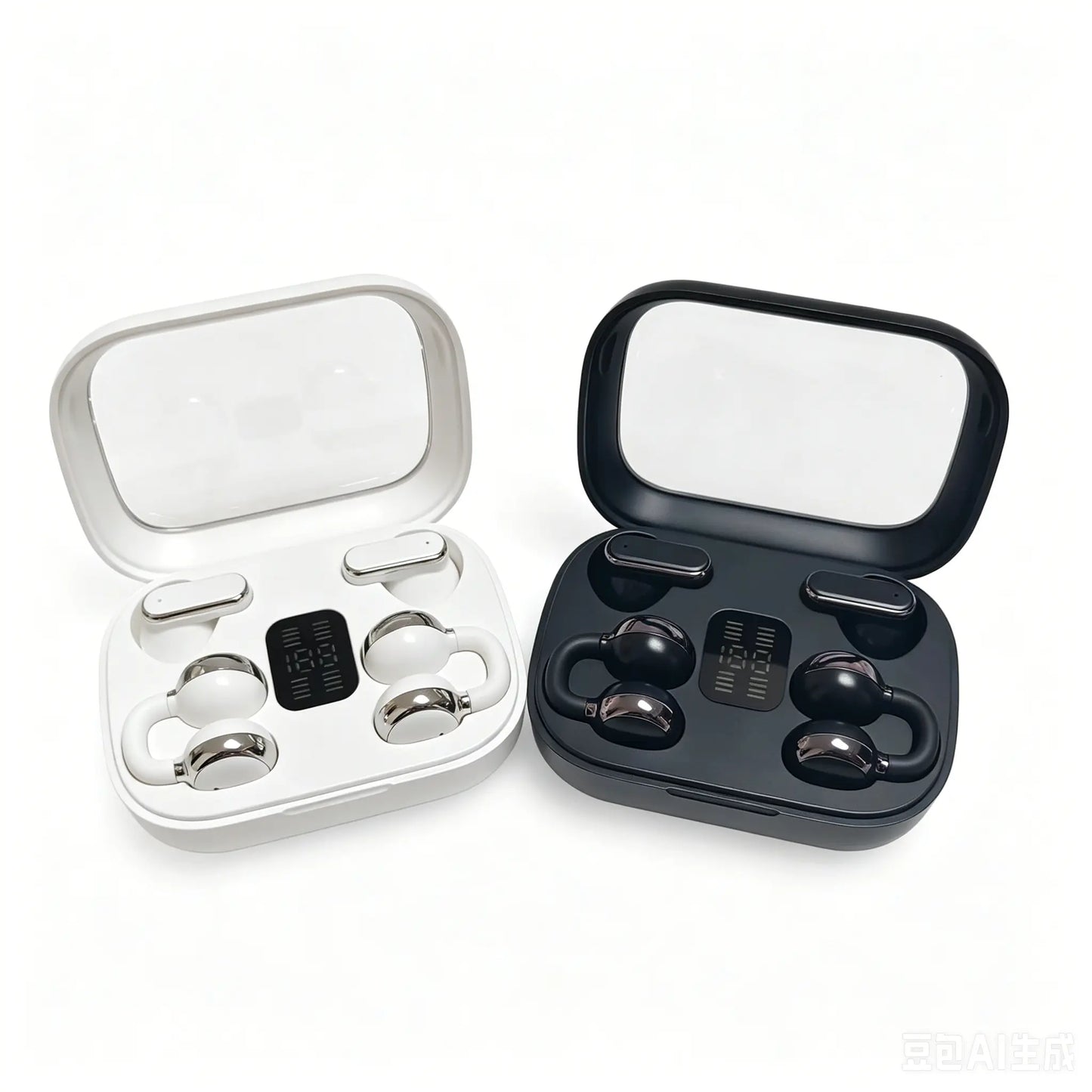 FLUFFDRIP Q10 Open-Ear Clip-On Wireless Earbuds - 2-Pair Pack with LED Digital Display Charging Case, Touch Controls, and Designed for Fitness & Running