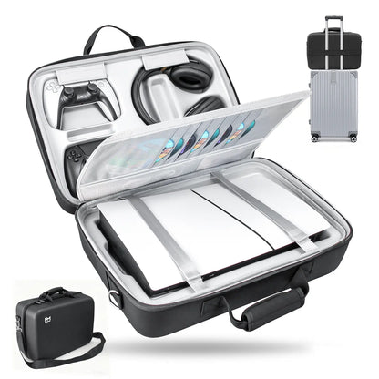 PS5 Hard Shell Carrying Case - Waterproof and Shockproof Travel Bag for PS5 Slim & Standard Consoles, Controllers, Headset, Game Discs, and Accessories - Ideal Gift for Gamers