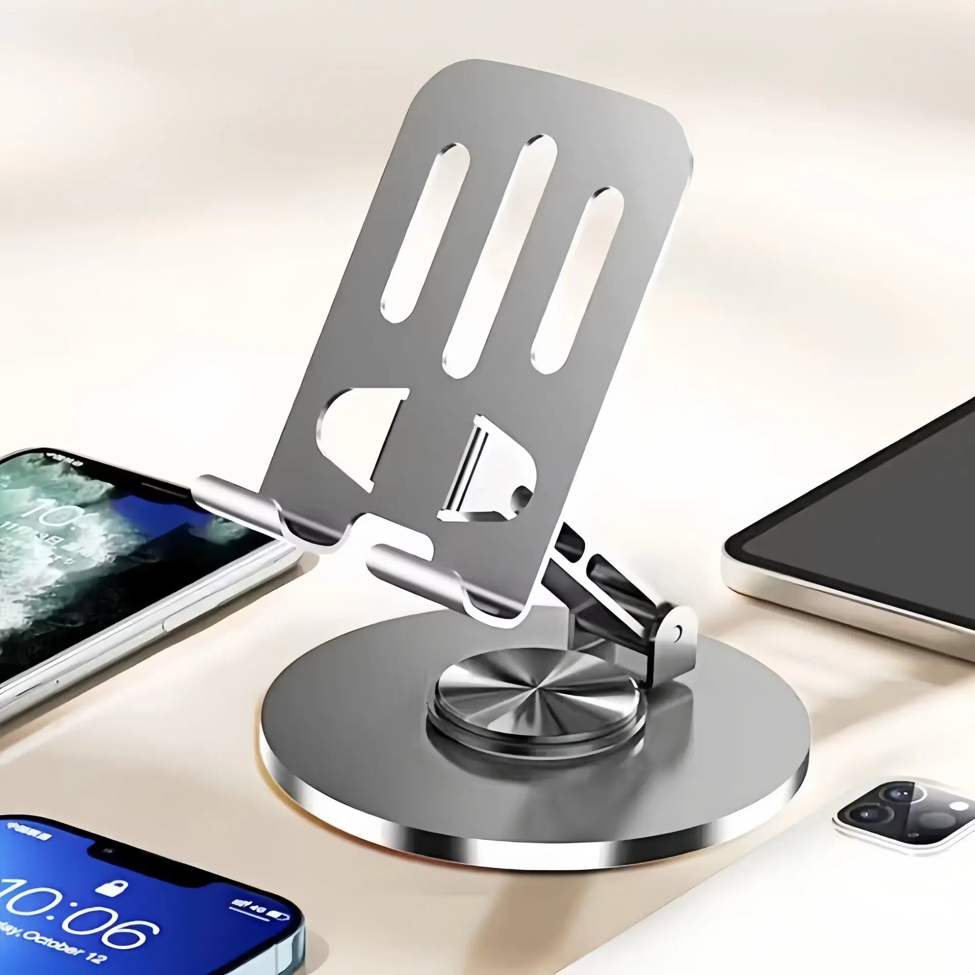 Adjustable 360° Rotating Phone Stand - Metal Foldable Desktop Holder for Home, Office, and Travel - Durable Design and Excellent Gift Option