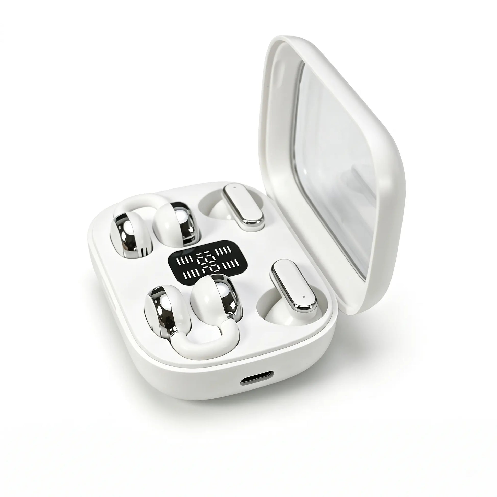 FLUFFDRIP Q10 Open-Ear Clip-On Wireless Earbuds - 2-Pair Pack with LED Digital Display Charging Case, Touch Controls, and Designed for Fitness & Running
