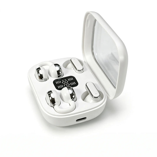 FLUFFDRIP Q10 Open-Ear Clip-On Wireless Earbuds - 2-Pair Pack with LED Digital Display Charging Case, Touch Controls, and Designed for Fitness & Running