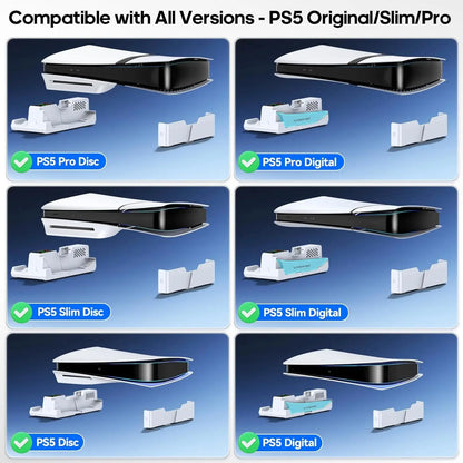 Professional Horizontal Adjustable Stand and Cooling Station with Controller Charging Dock for PlayStation 5 Console, Featuring 3-Level Cooling Fan and Accessories Kit for PS5 and Edge Controllers