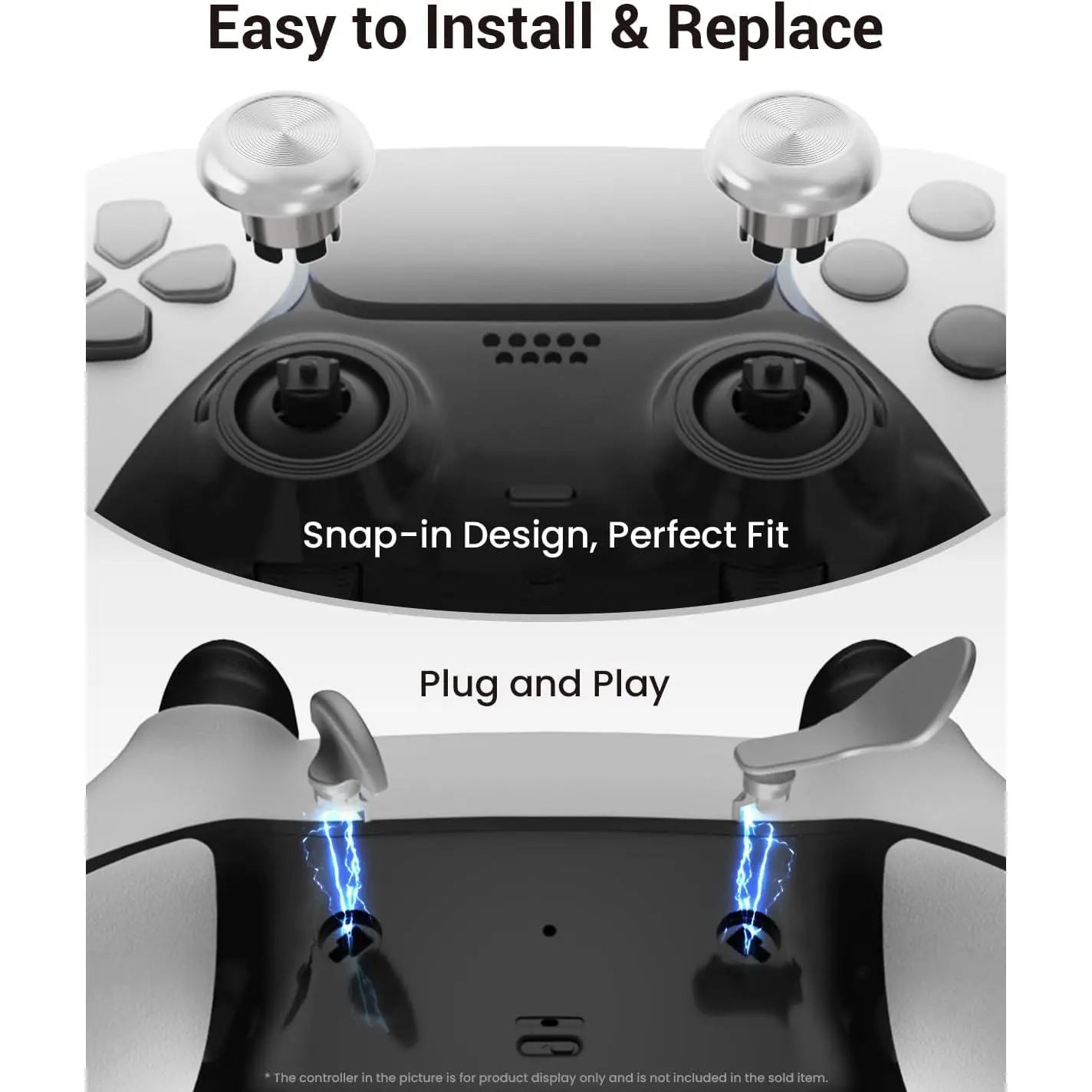 Metal Thumbsticks and Paddles Replacement Kit for PS5 DualSense Edge Controller - Includes 6 Analog Joysticks and 4 Buttons