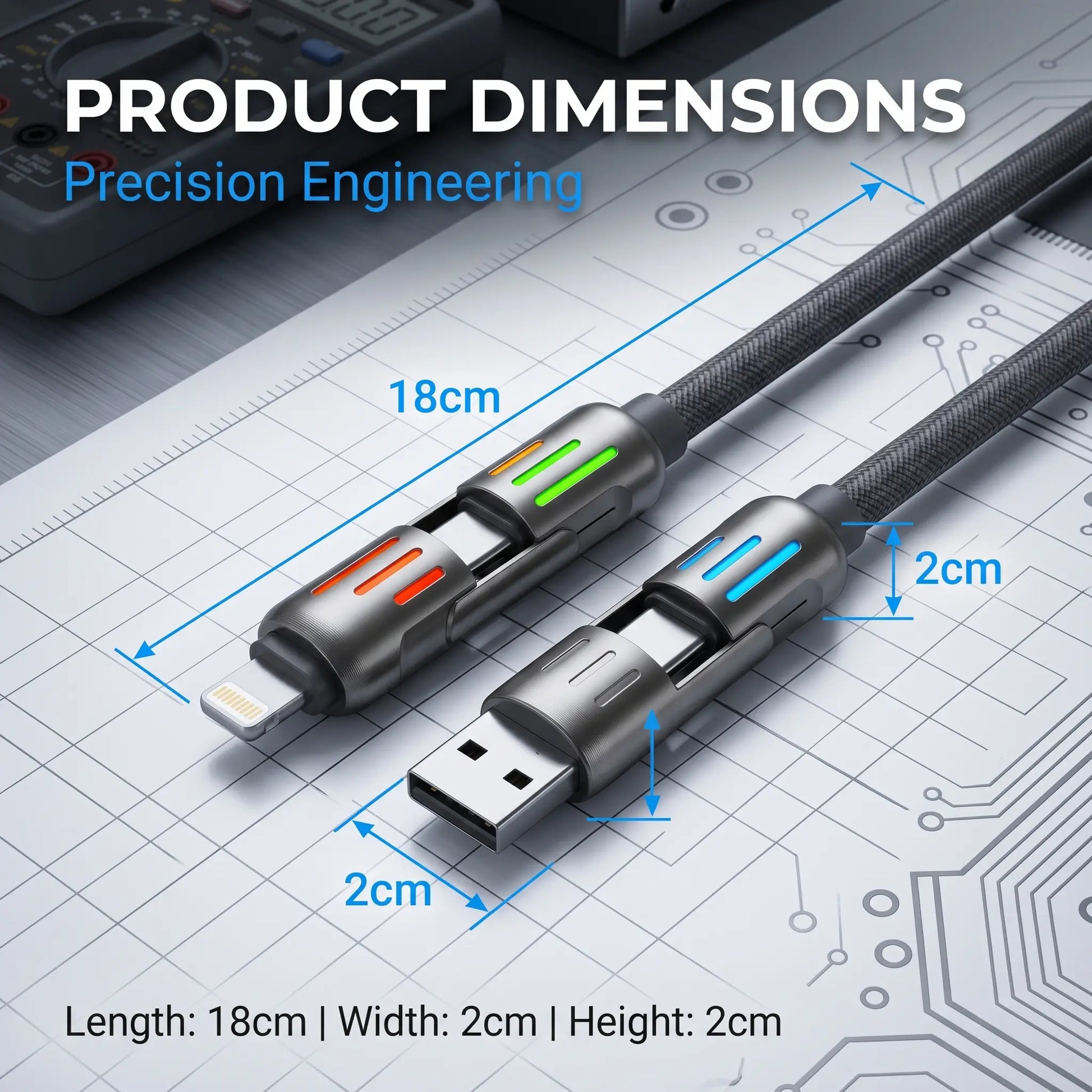 240W 4-in-1 Fast Charging Cable with LED Indicator, USB-C and Lightning Multi Charger Cord, E-Marker Chip, 480Mbps Data Synchronization for iPhone, iPad, Samsung, and Laptops