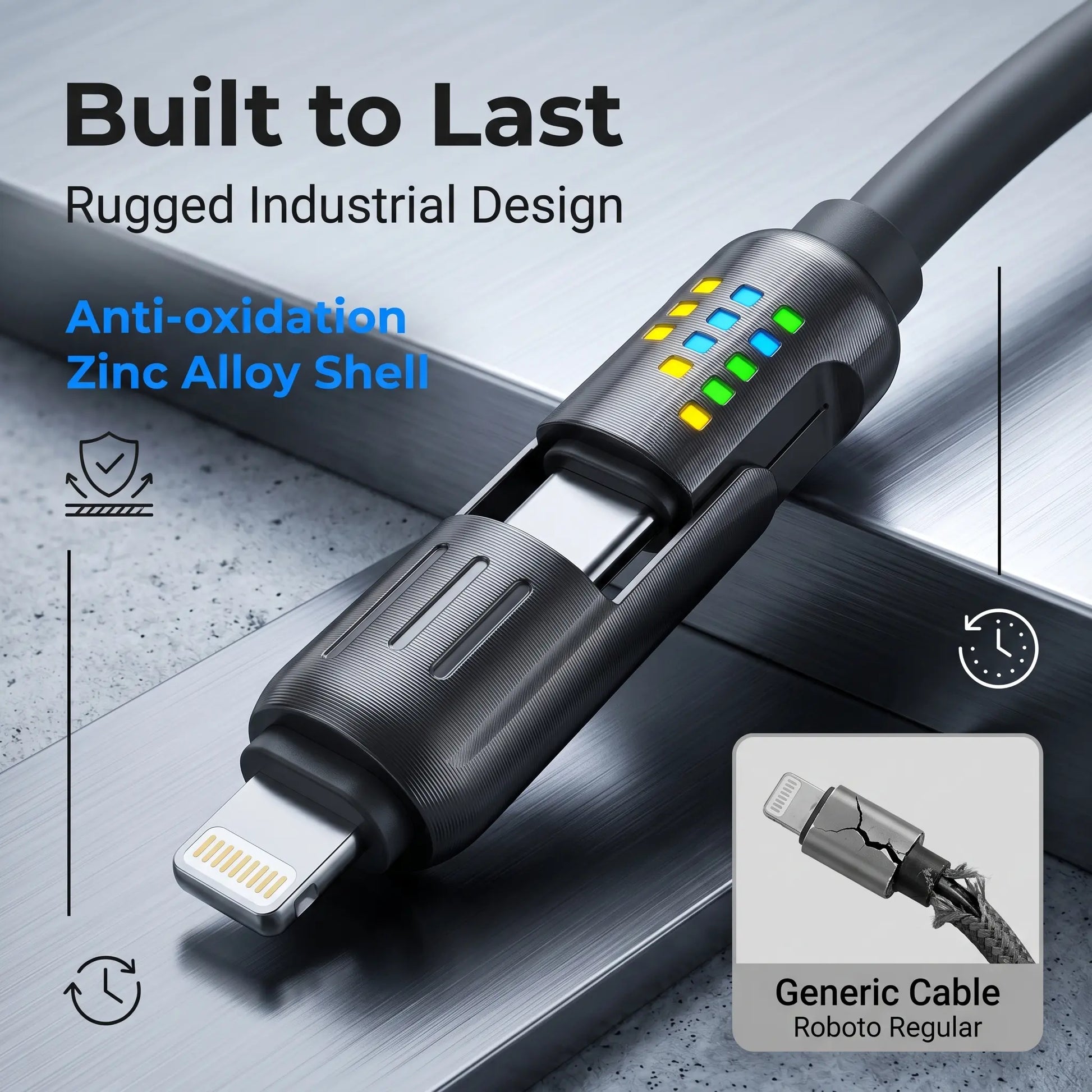 240W 4-in-1 Fast Charging Cable with LED Indicator, USB-C and Lightning Multi Charger Cord, E-Marker Chip, 480Mbps Data Synchronization for iPhone, iPad, Samsung, and Laptops