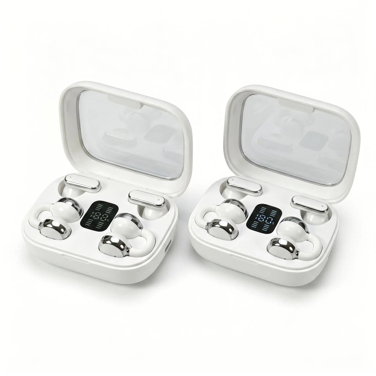FLUFFDRIP Q10 Open-Ear Clip-On Wireless Earbuds - 2-Pair Pack with LED Digital Display Charging Case, Touch Controls, and Designed for Fitness & Running
