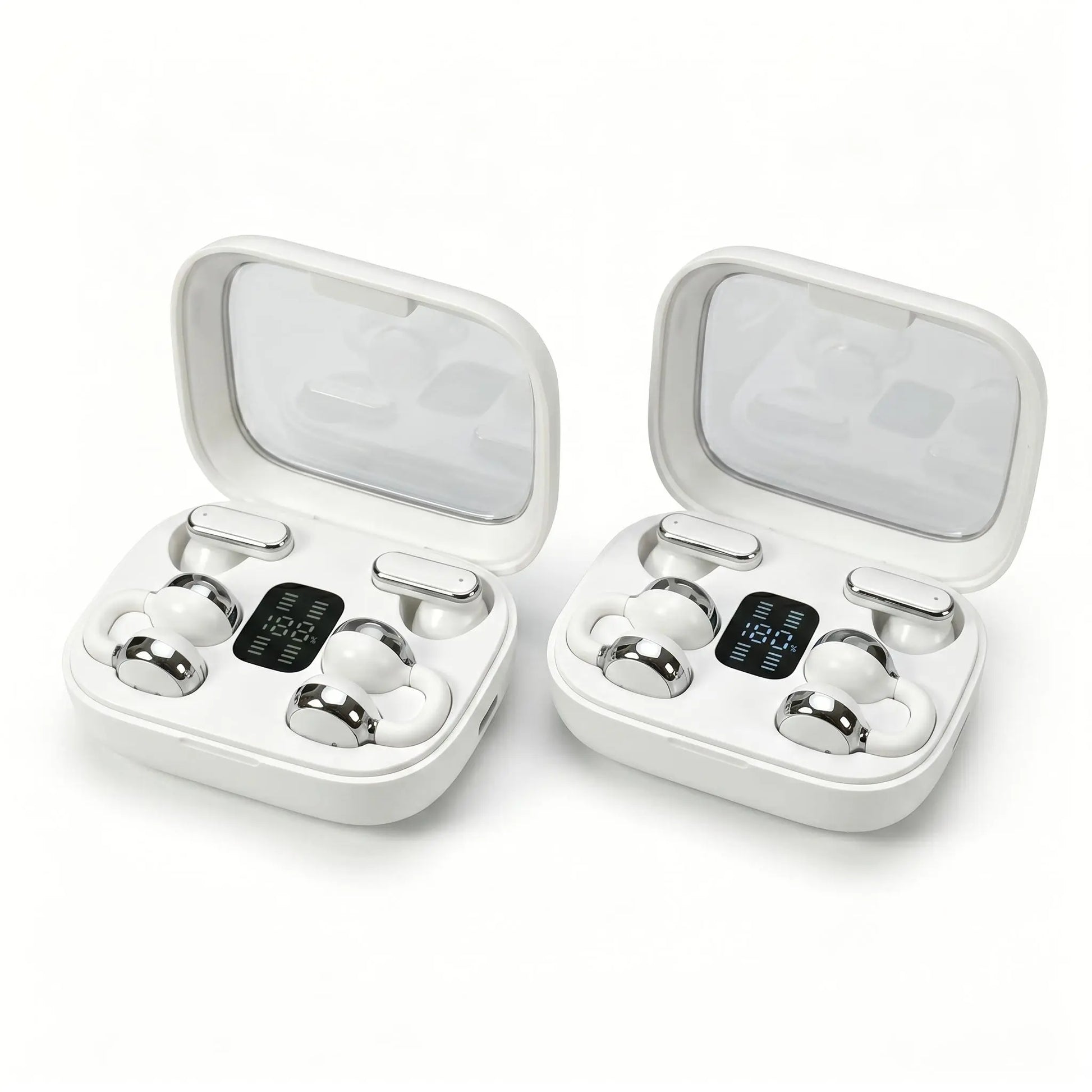 FLUFFDRIP Q10 Open-Ear Clip-On Wireless Earbuds - 2-Pair Pack with LED Digital Display Charging Case, Touch Controls, and Designed for Fitness & Running