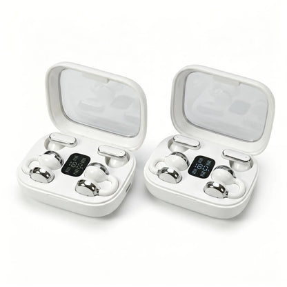 FLUFFDRIP Q10 Open-Ear Clip-On Wireless Earbuds - 2-Pair Pack with LED Digital Display Charging Case, Touch Controls, and Designed for Fitness & Running