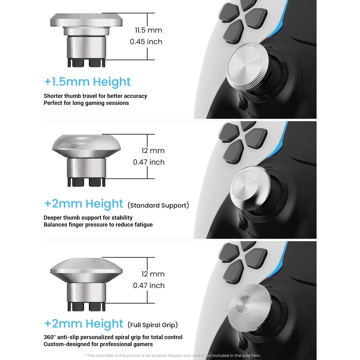 Metal Thumbsticks and Paddles Replacement Kit for PS5 DualSense Edge Controller - Includes 6 Analog Joysticks and 4 Buttons