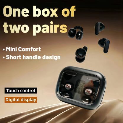 FLUFFDRIP Q10 Open-Ear Clip-On Wireless Earbuds - 2-Pair Pack with LED Digital Display Charging Case, Touch Controls, and Designed for Fitness & Running