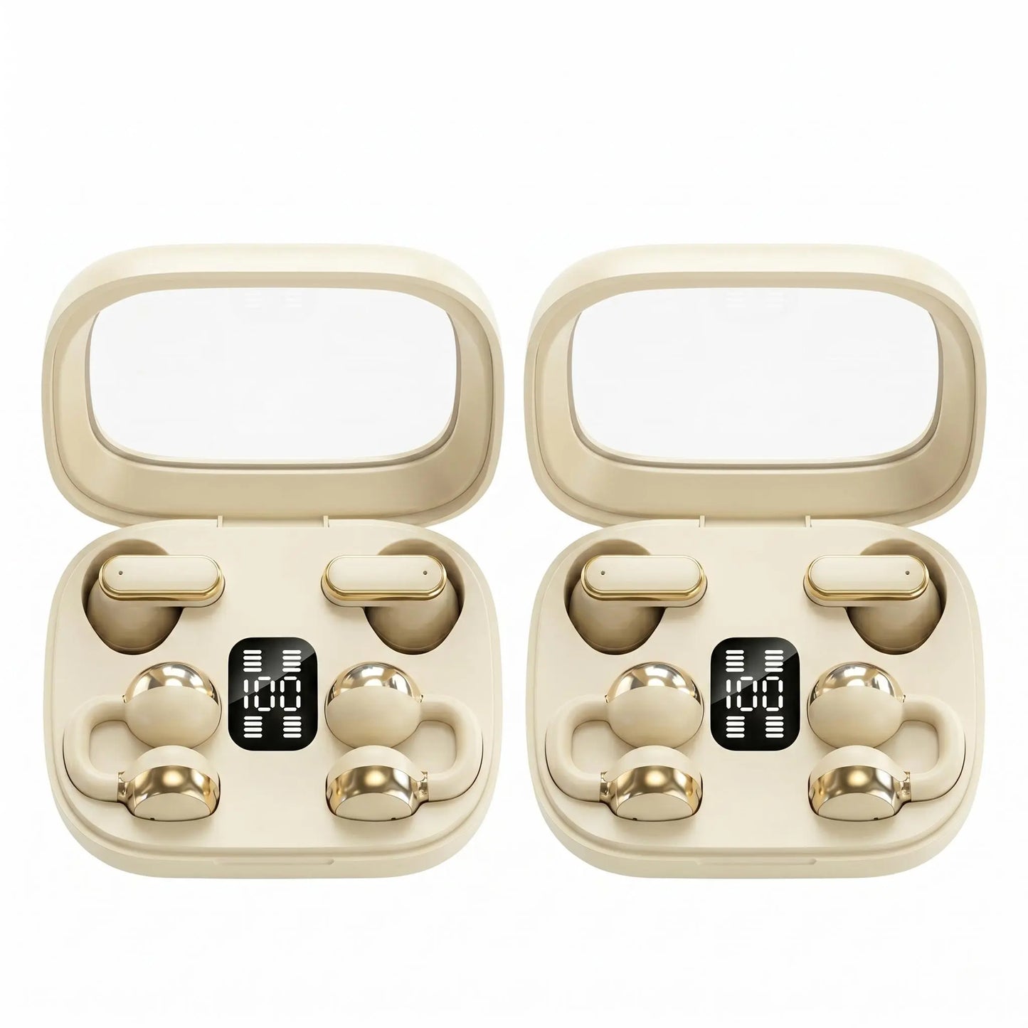FLUFFDRIP Q10 Open-Ear Clip-On Wireless Earbuds - 2-Pair Pack with LED Digital Display Charging Case, Touch Controls, and Designed for Fitness & Running