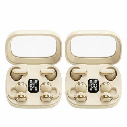 FLUFFDRIP Q10 Open-Ear Clip-On Wireless Earbuds - 2-Pair Pack with LED Digital Display Charging Case, Touch Controls, and Designed for Fitness & Running