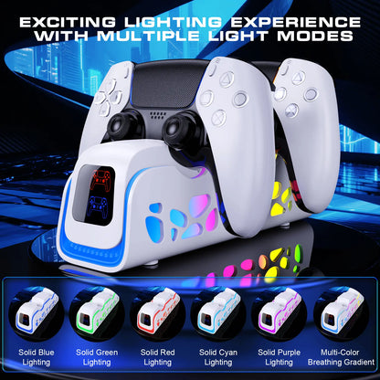 Ukor PS5 Controller Fast Charging Dock: Simultaneous Dual Controller Charging, Six RGB Lighting Modes, Overcharge Protection, Compatible with DualSense and DualSense Edge Controllers