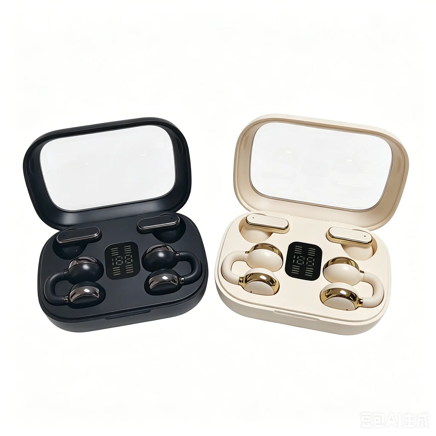 FLUFFDRIP Q10 Open-Ear Clip-On Wireless Earbuds - 2-Pair Pack with LED Digital Display Charging Case, Touch Controls, and Designed for Fitness & Running