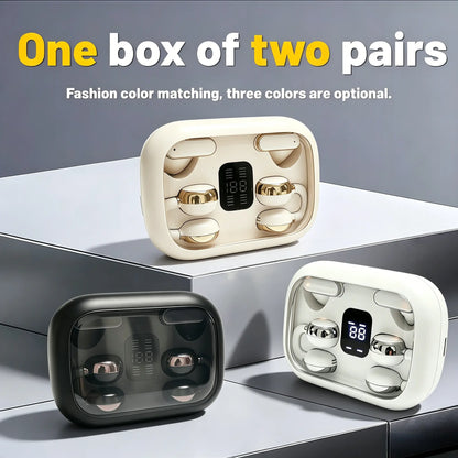 FLUFFDRIP Q10 Open-Ear Clip-On Wireless Earbuds - 2-Pair Pack with LED Digital Display Charging Case, Touch Controls, and Designed for Fitness & Running