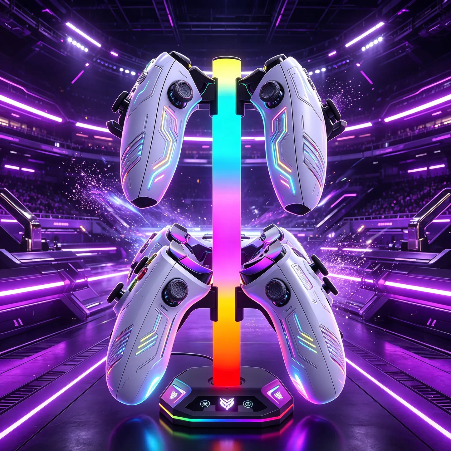 RGB Multi-Function Storage Stand for PS5/PS4 Controllers and Headsets – 4-in-1 Gaming Accessory Organizer with LED Lighting and Game Peripheral Holder