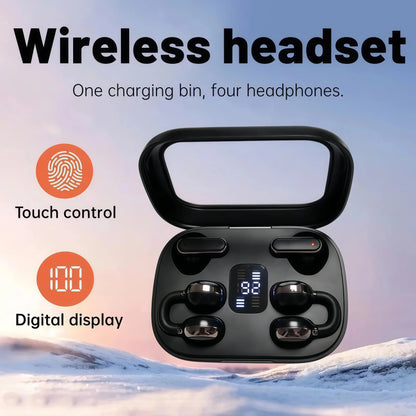 FLUFFDRIP Q10 Open-Ear Clip-On Wireless Earbuds - 2-Pair Pack with LED Digital Display Charging Case, Touch Controls, and Designed for Fitness & Running