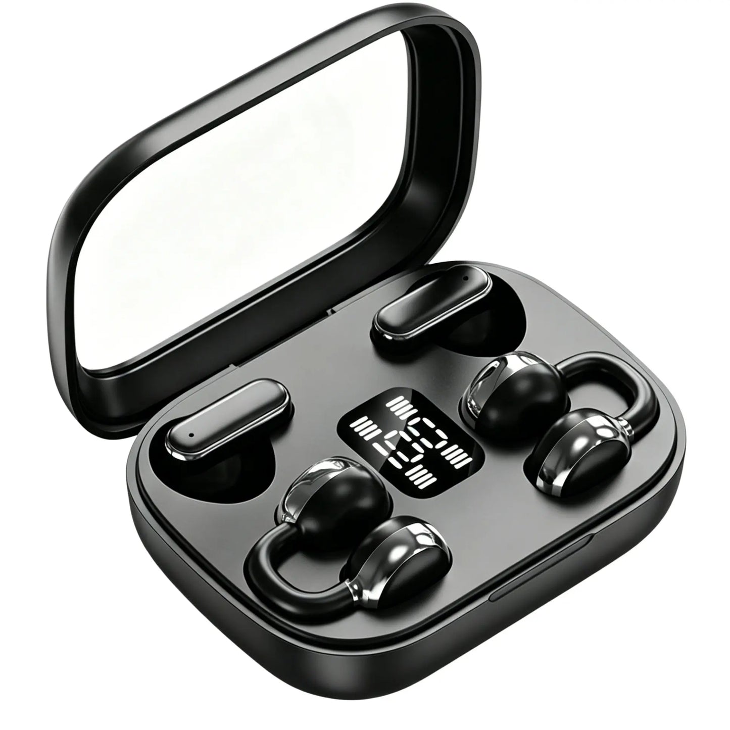 FLUFFDRIP Q10 Open-Ear Clip-On Wireless Earbuds - 2-Pair Pack with LED Digital Display Charging Case, Touch Controls, and Designed for Fitness & Running