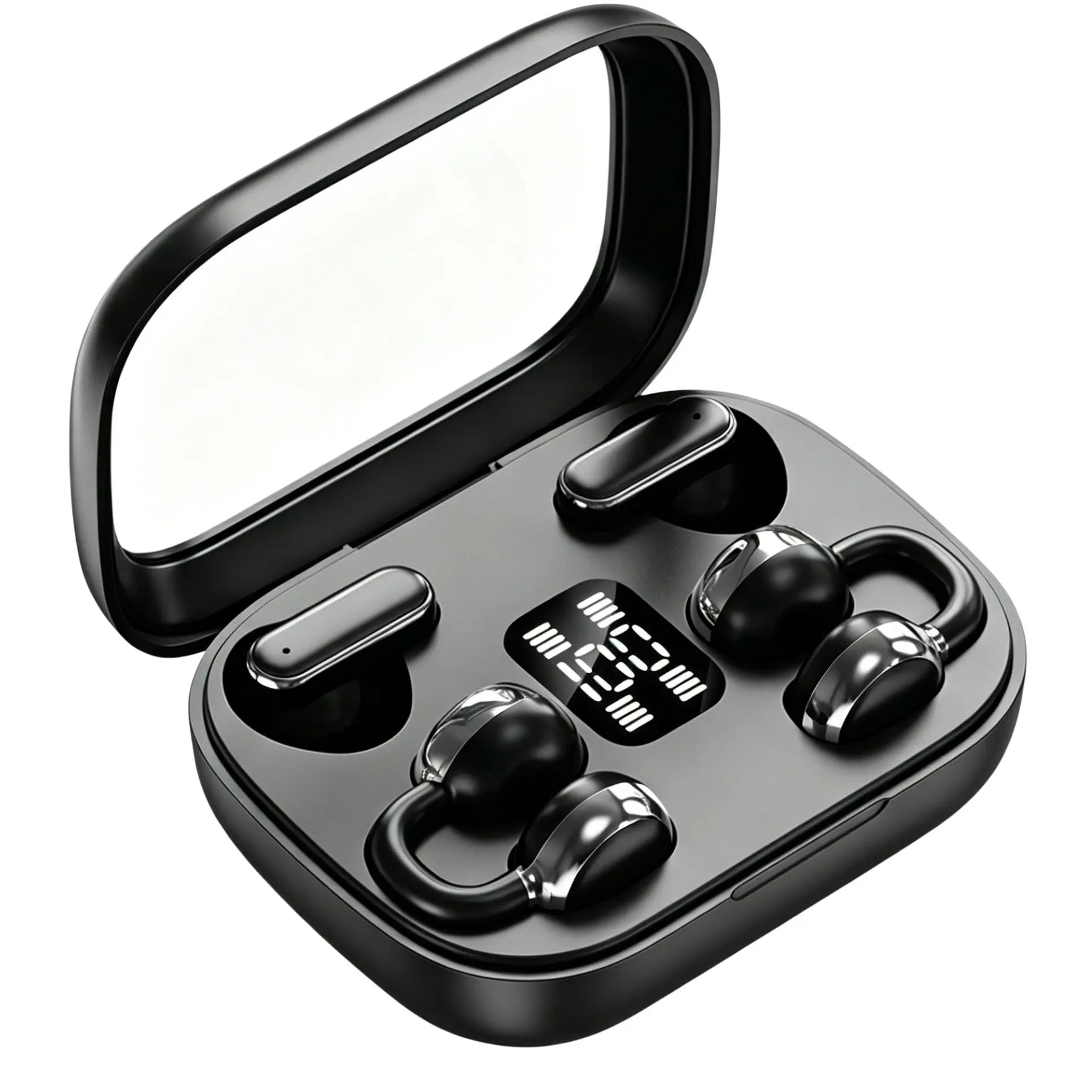 FLUFFDRIP Q10 Open-Ear Clip-On Wireless Earbuds - 2-Pair Pack with LED Digital Display Charging Case, Touch Controls, and Designed for Fitness & Running
