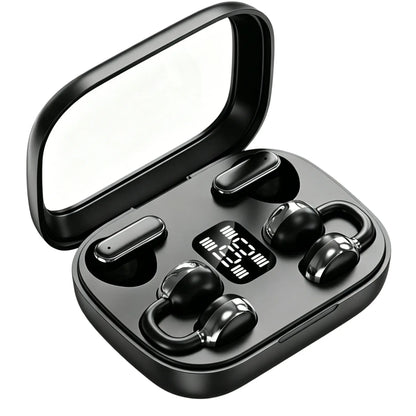 FLUFFDRIP Q10 Open-Ear Clip-On Wireless Earbuds - 2-Pair Pack with LED Digital Display Charging Case, Touch Controls, and Designed for Fitness & Running