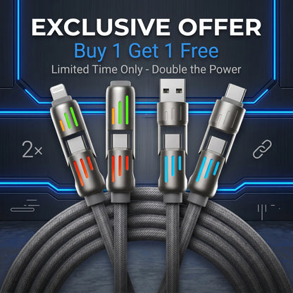 240W 4-in-1 Fast Charging Cable with LED Indicator, USB-C and Lightning Multi Charger Cord, E-Marker Chip, 480Mbps Data Synchronization for iPhone, iPad, Samsung, and Laptops