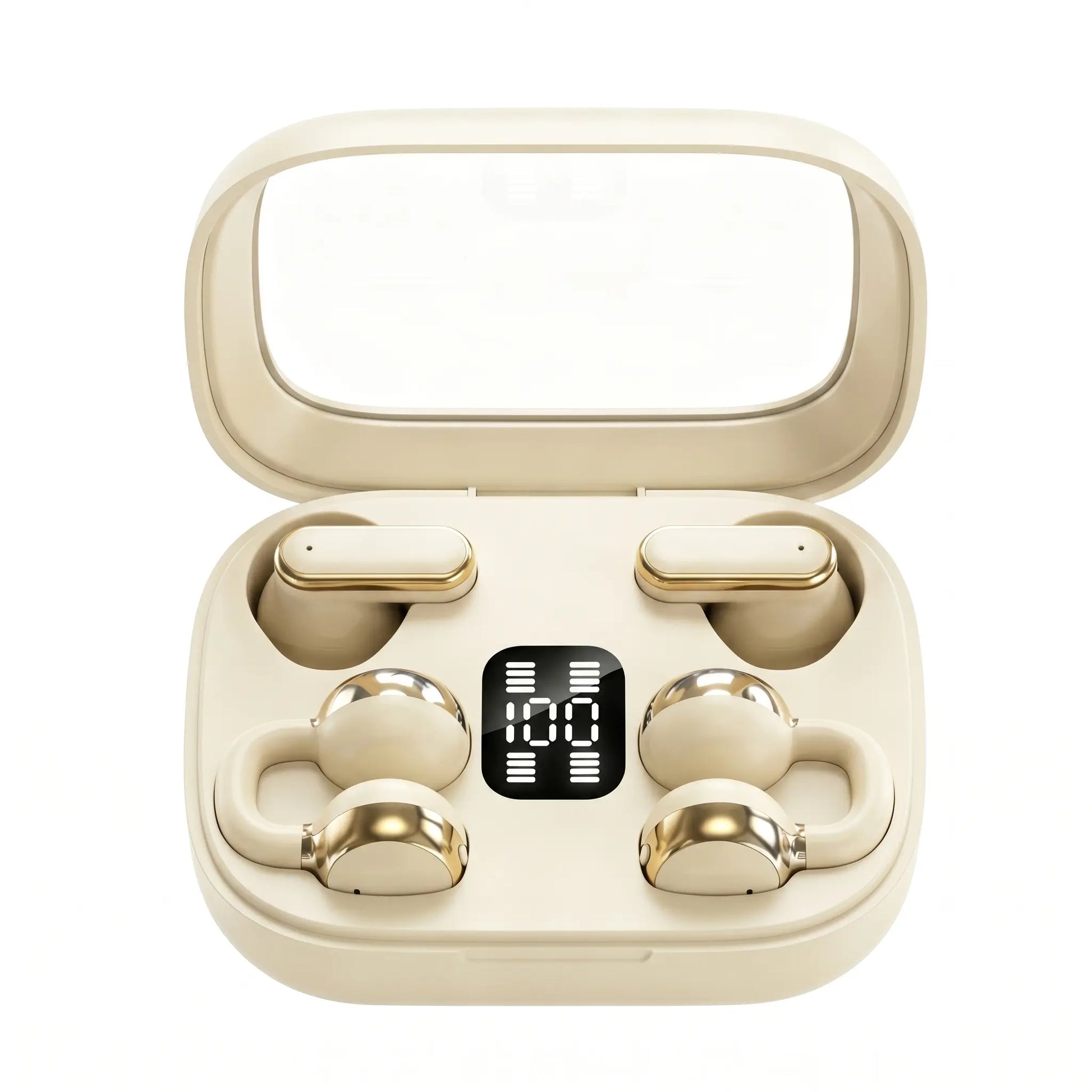 FLUFFDRIP Q10 Open-Ear Clip-On Wireless Earbuds - 2-Pair Pack with LED Digital Display Charging Case, Touch Controls, and Designed for Fitness & Running