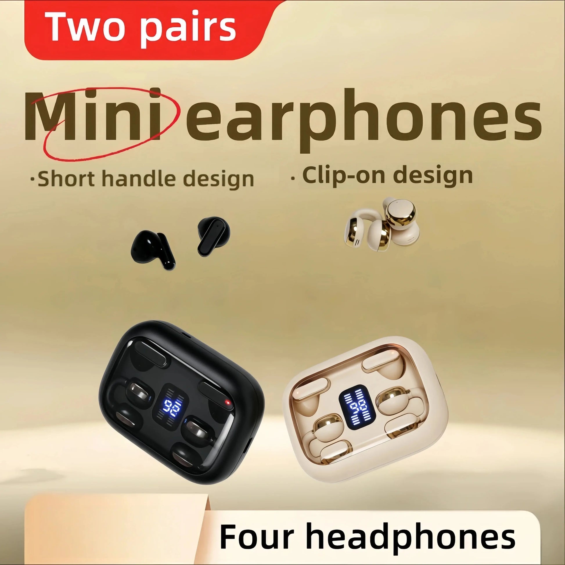 FLUFFDRIP Q10 Open-Ear Clip-On Wireless Earbuds - 2-Pair Pack with LED Digital Display Charging Case, Touch Controls, and Designed for Fitness & Running